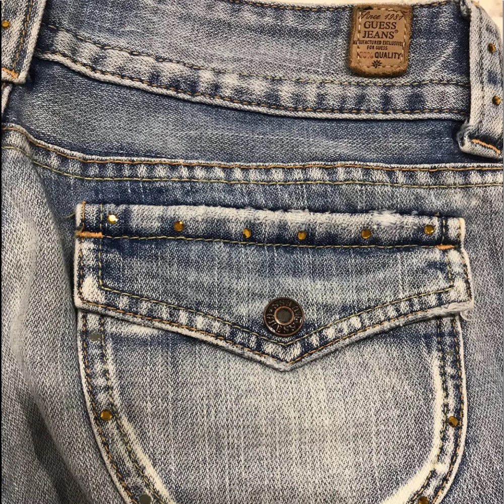 Vintage Y2k Guess Slim Leg Cropped Capri Jeans Sz 28 Rhinestone Soft